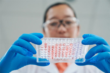 GettyImages-1648451225 Scientist holding tray of samples in laboratory